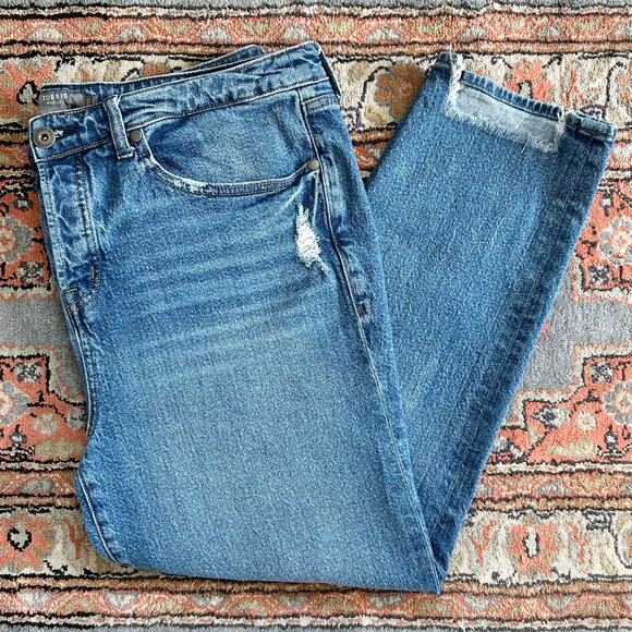 Torrid High-Rise Straight Button-Fly Distressed Stretch Denim Jeans - Picture 1 of 13